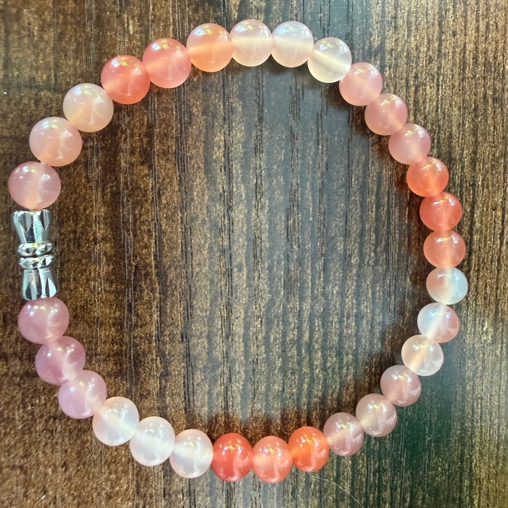 NEW Natural Yanyuan Agate Bracelet – 6mm Beads  Rose and Coral color